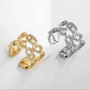 Luxury Silver Gold Diamond Cubic Zirconia Open Cut Design Rings New In Gift Box